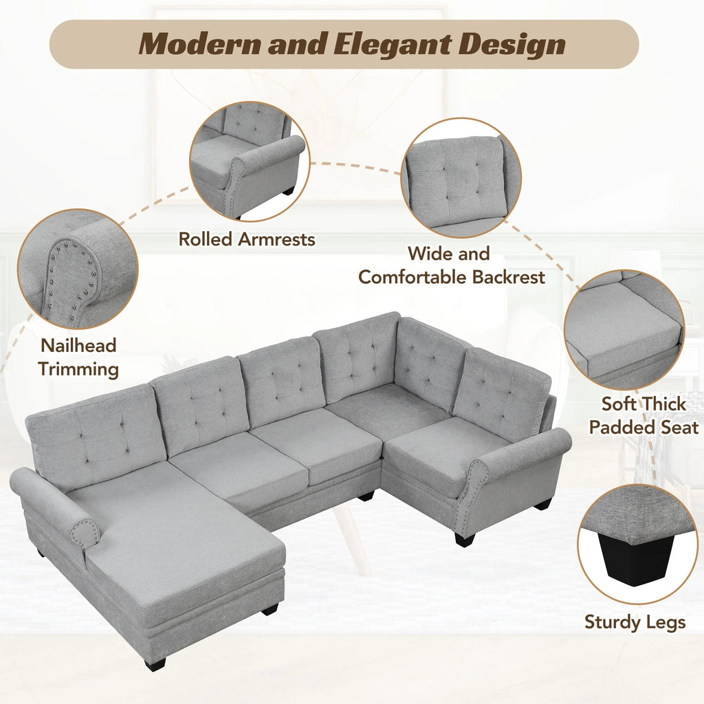 Gray U-Shaped Sectional Sofa Y272636