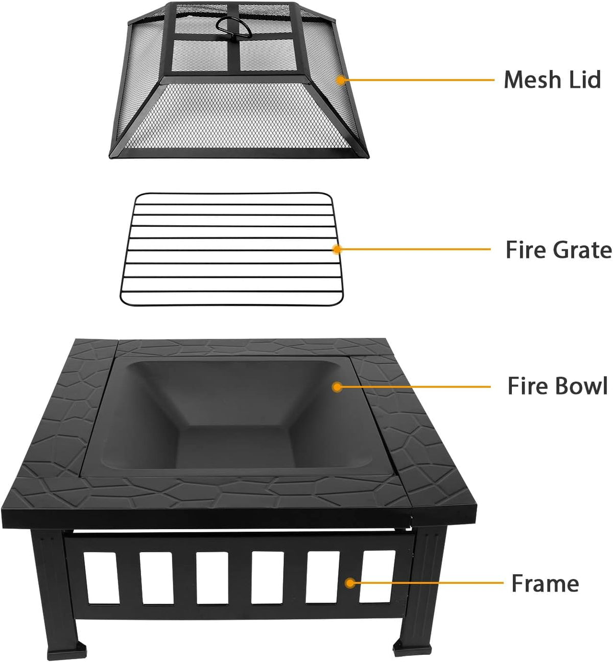 32 inch Square Metal Fire Pit Table with Spark Screen I22834