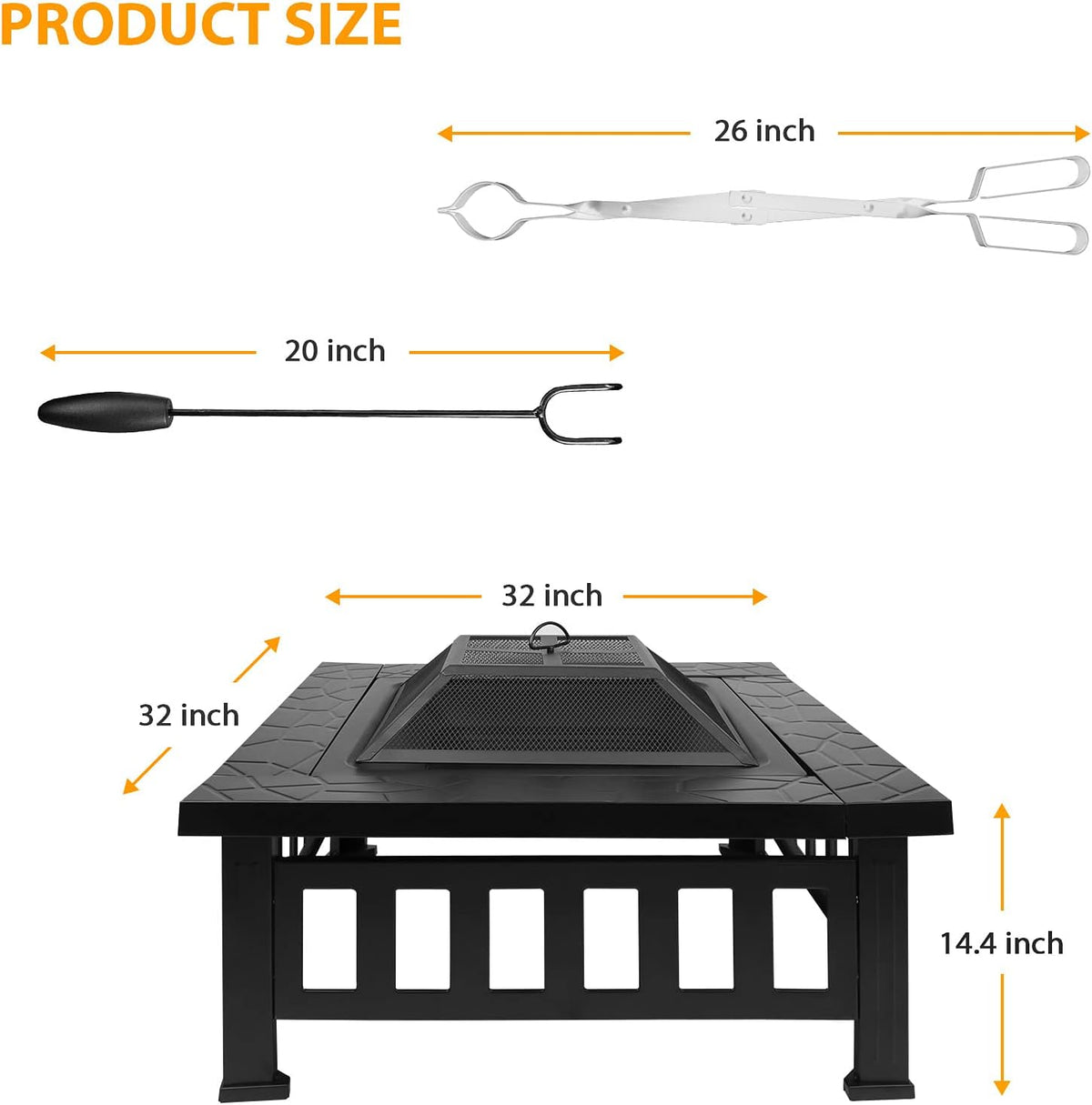 32 inch Square Metal Fire Pit Table with Spark Screen I22834