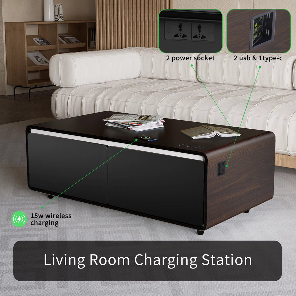 Brown Smart Coffee Table with Built-in Fridge M819904