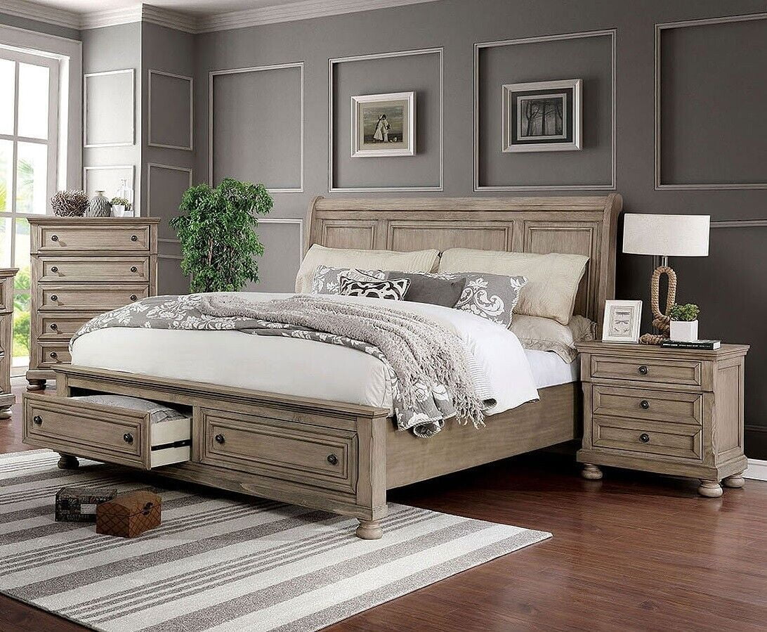 Gray 3pc Cal King Size Bedroom Set with Nightstands P199383
