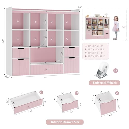 48" W Kids Toy Storage Organizer with Removable Bins and Drawers, Grey D2793