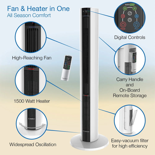1500W Tower Fan & Space Heater with Timer and Remote S267332