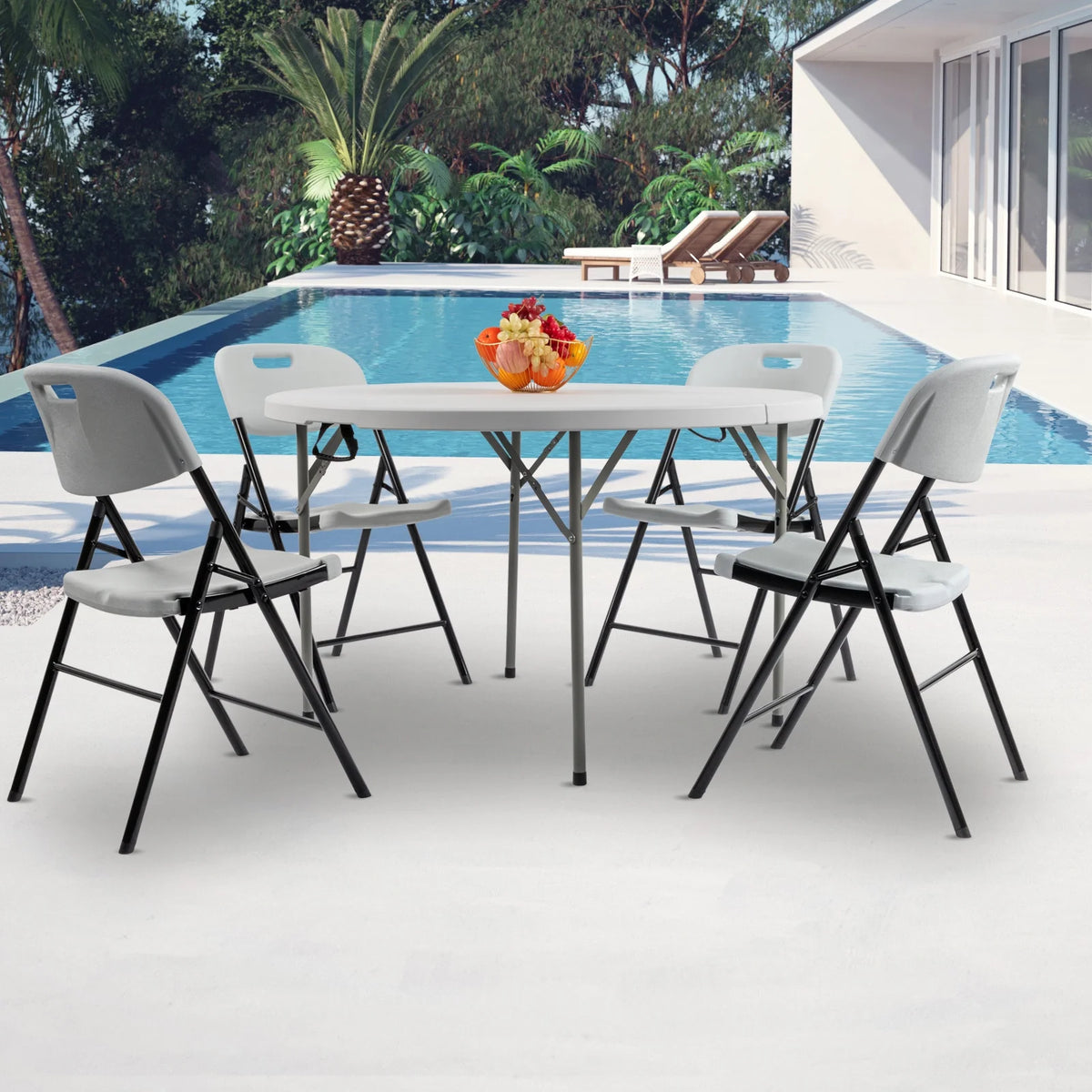 4 Ft White Round Folding Plastic Dining Table D530119