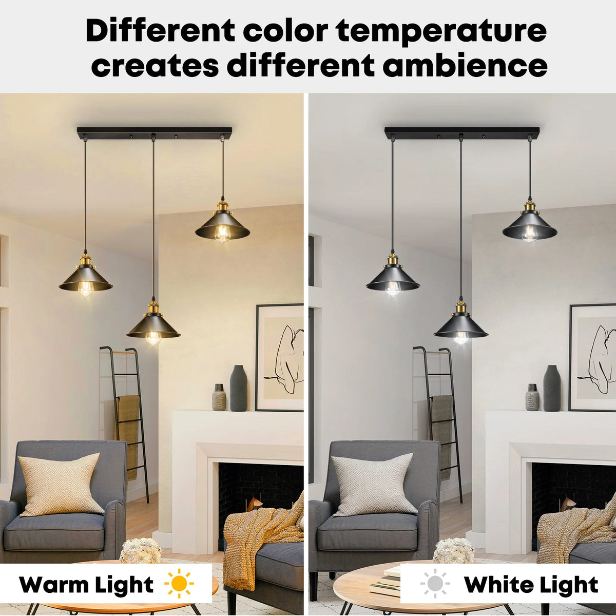3-Light Black Metal Cage Pendant Light Fixture F8039
