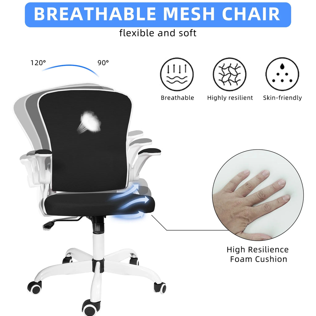 White Mesh Desk Chair with Flip-up Armrests M66065