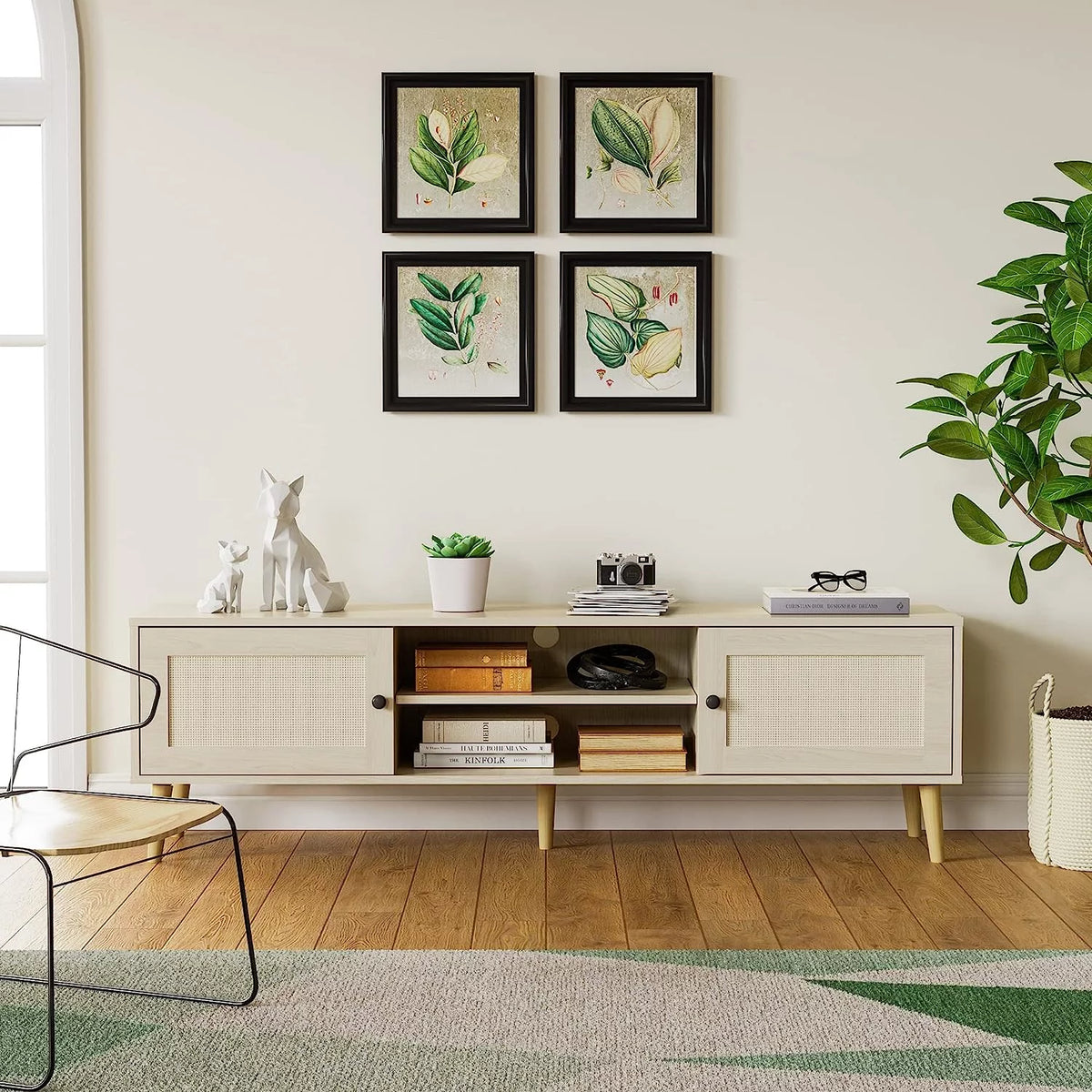 Rattan TV Stand with Storage, 59" TV Console B256