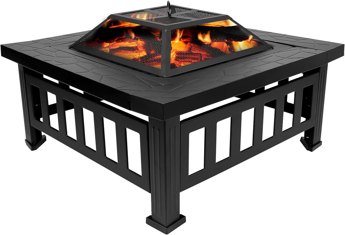 32 inch Square Metal Fire Pit Table with Spark Screen I22834