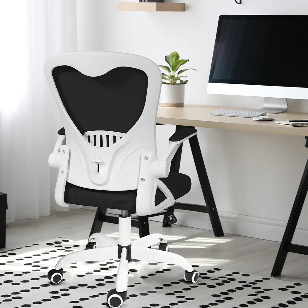 White Mesh Desk Chair with Flip-up Armrests M66065