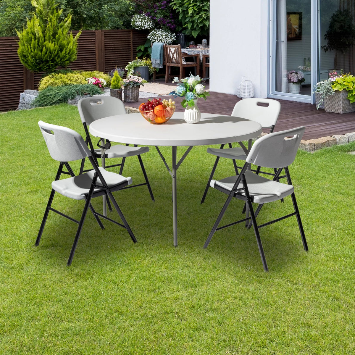 4 Ft White Round Folding Plastic Dining Table D530119