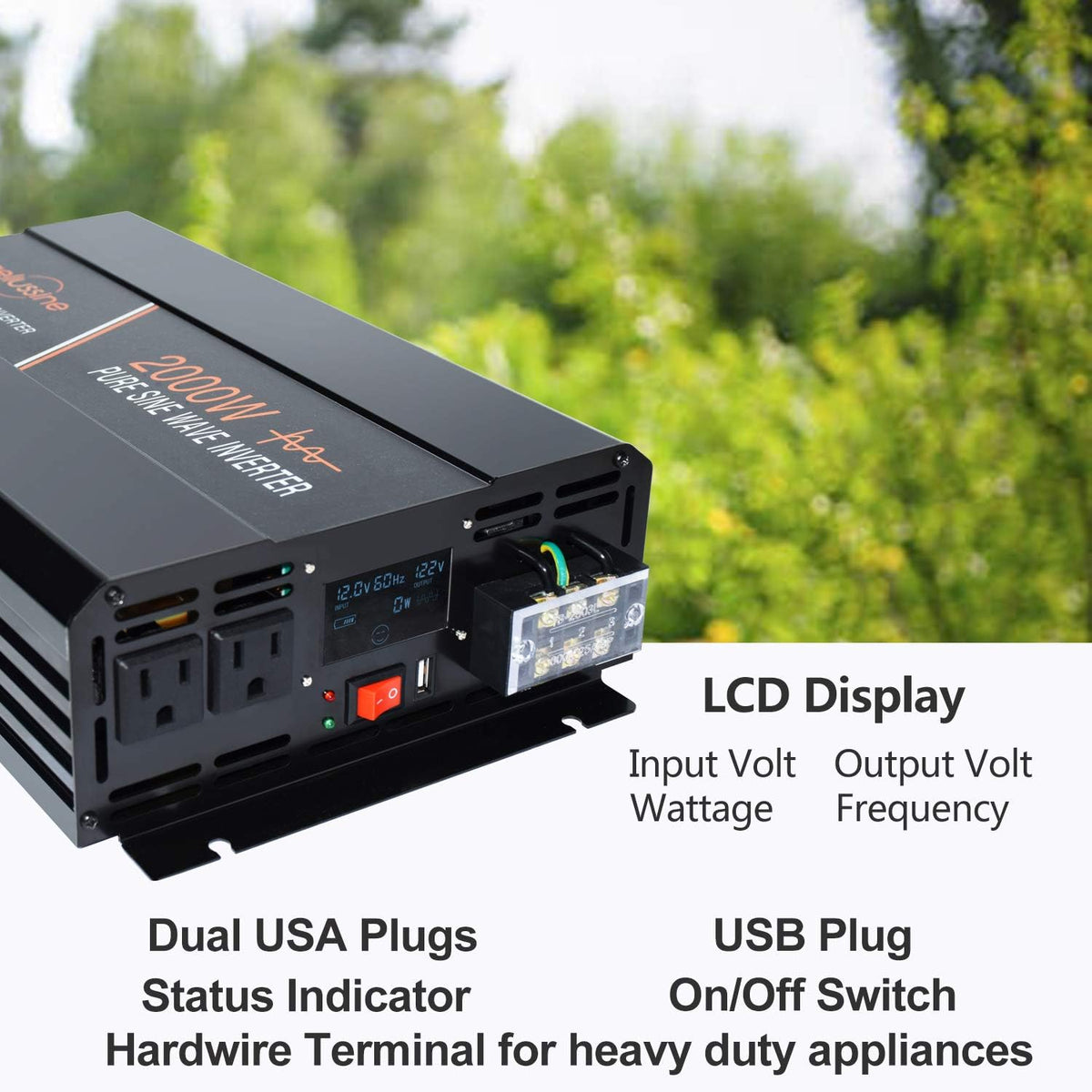 2000 Watt Pure Sine Wave Inverter 12v dc to ac 120v with LCD Display P756980