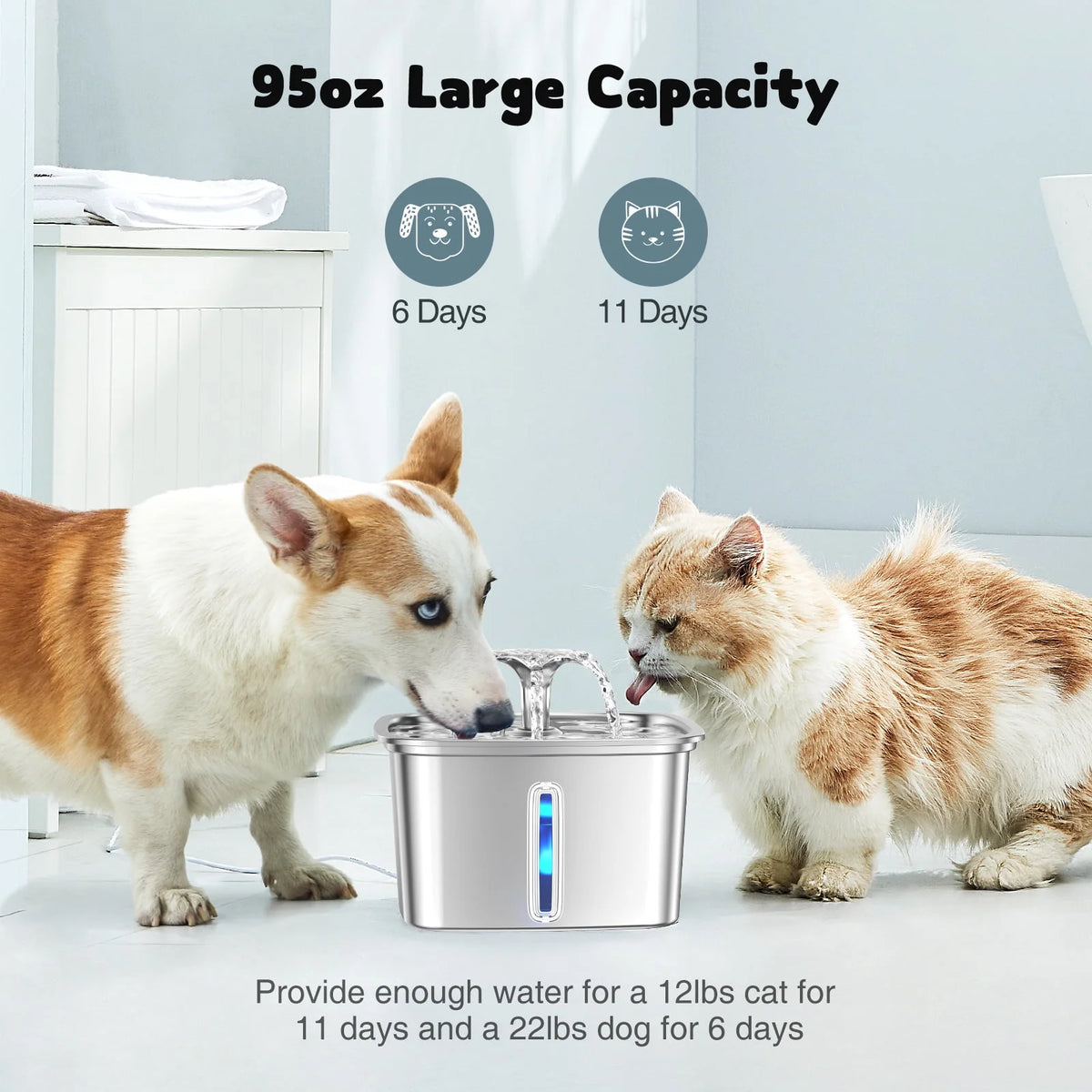 95oz/2.8L Stainless Steel Pet Fountain U1656