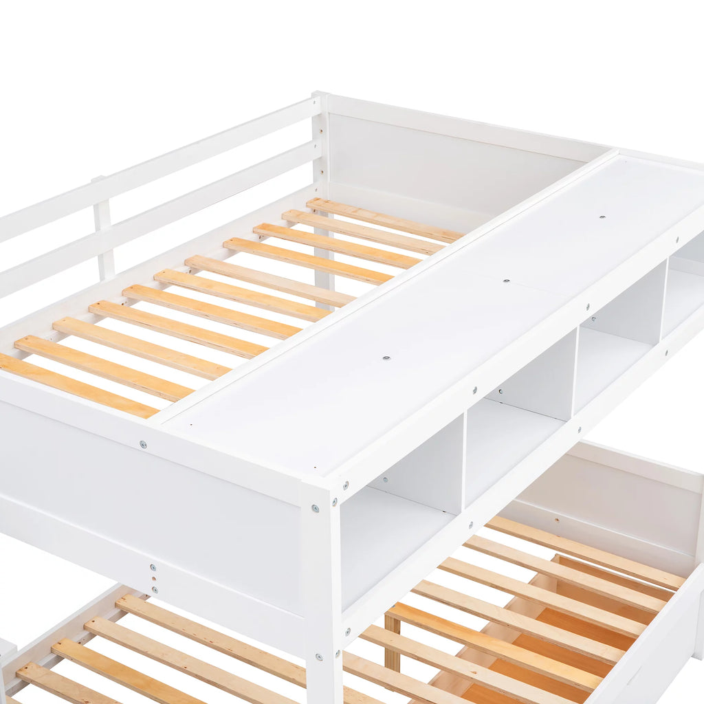 Solid Wood Twin Over Full Bunk Bed with Two Drawers and Staircase, White N787226