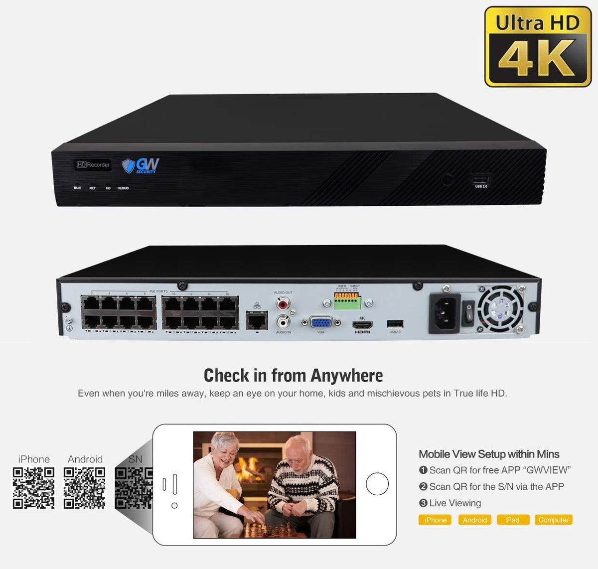 16 Channel 4K NVR 5MP Security Camera System with 12 Dome PoE Cameras and 4TB Hard Drive W891