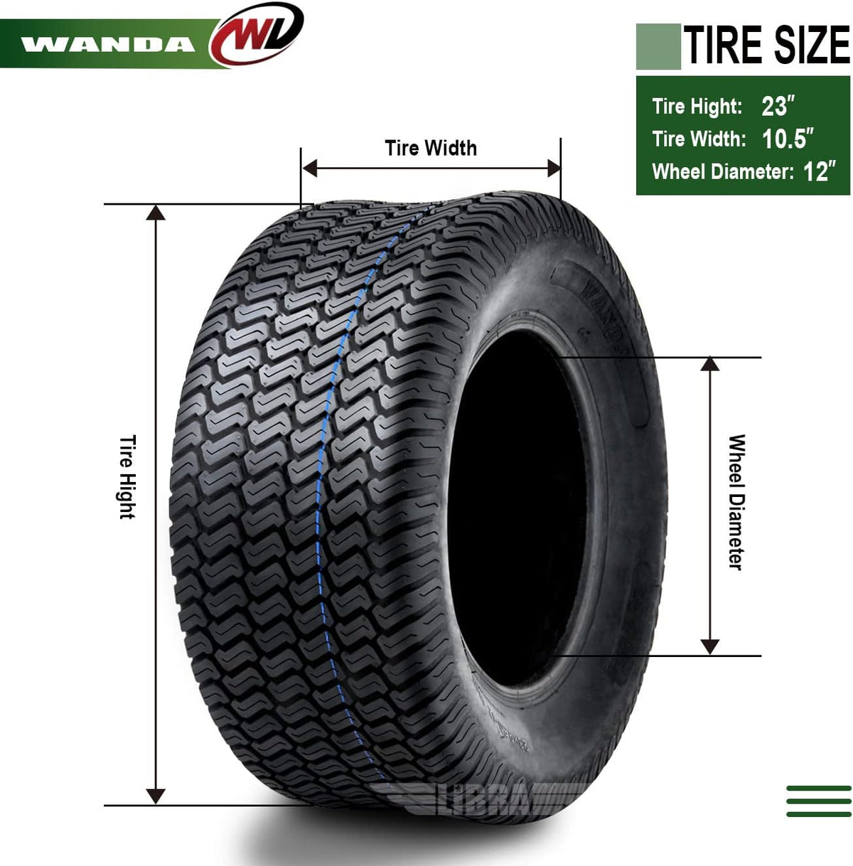 23x10.5-12 Lawn Mower Turf Tire Pack of 2 T7101