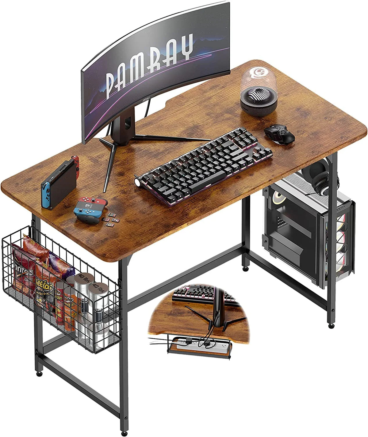 40'' Rounded Corner Home Office Desk with Cable Management Black R52296