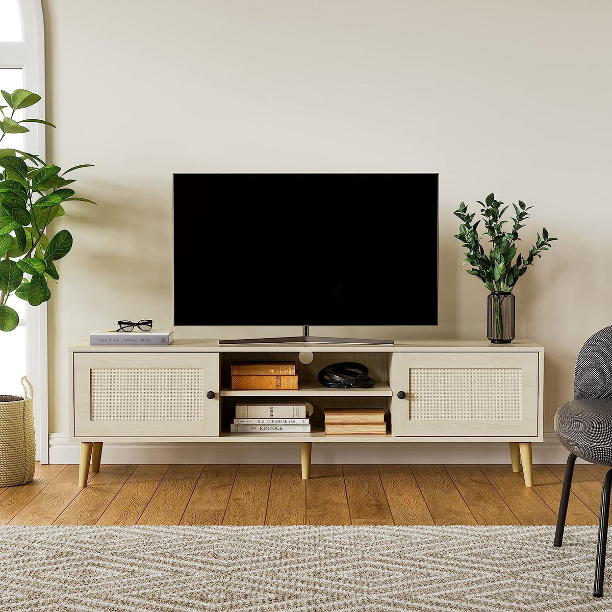 Rattan TV Stand with Storage, 59" TV Console B256