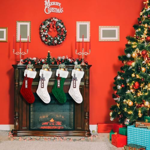 6 Pack Christmas Stockings, 18 Inches Cable Knitted with Name Tags R814643