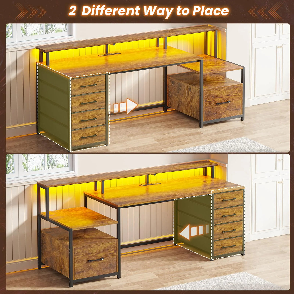 66'' Computer Desk with 4 Drawer and Storage Shelves W183