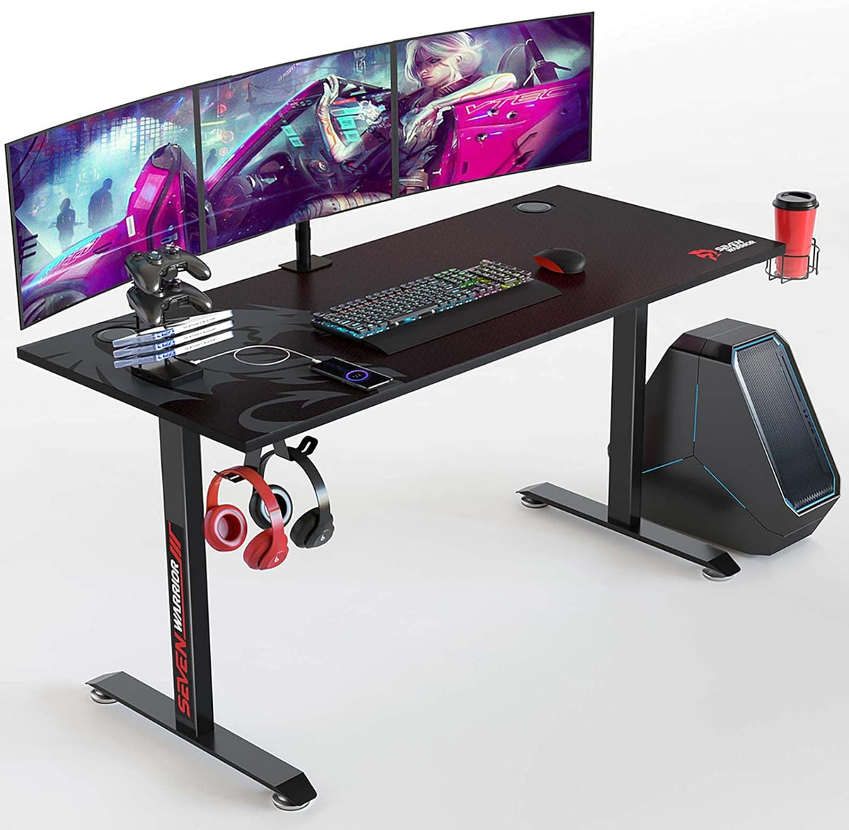 55 Inch T-Shaped Carbon Fiber Gaming Desk with Mouse Pad D23531