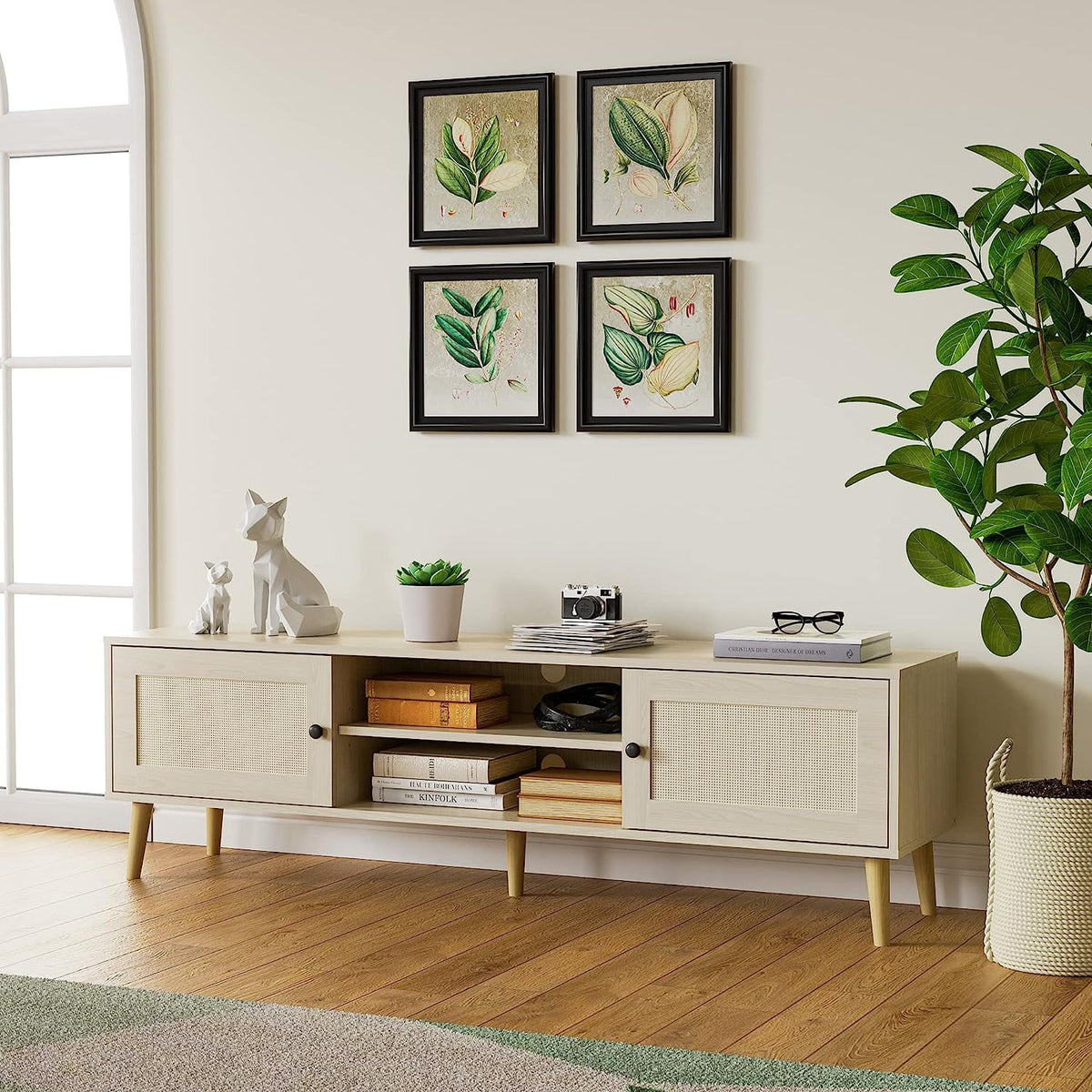 Rattan TV Stand with Storage, 59" TV Console B256