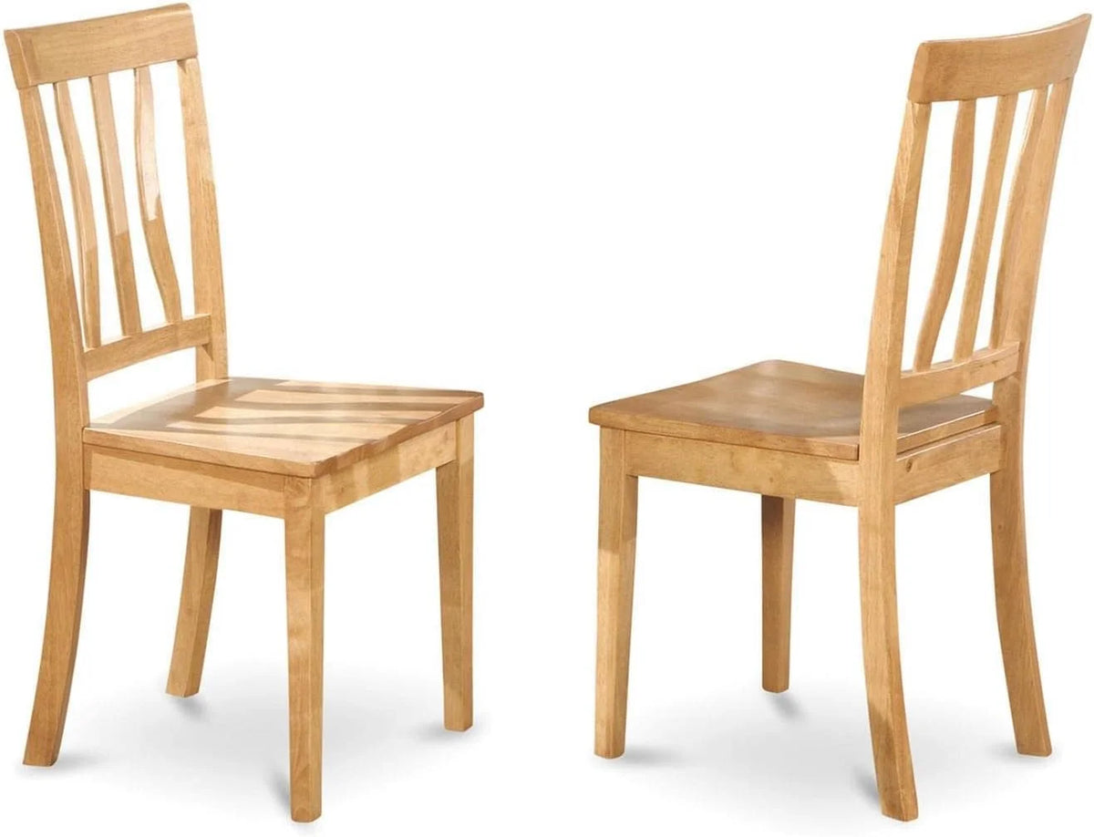 Antique Slat Back Wooden Seat Chairs, Set Of 2, Oak K710