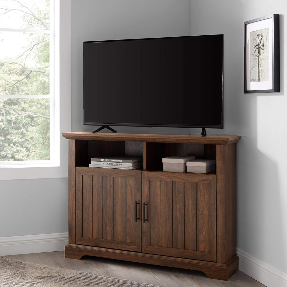 70 Inch Stone Grey Metal and Wood Fireplace TV Stand A998