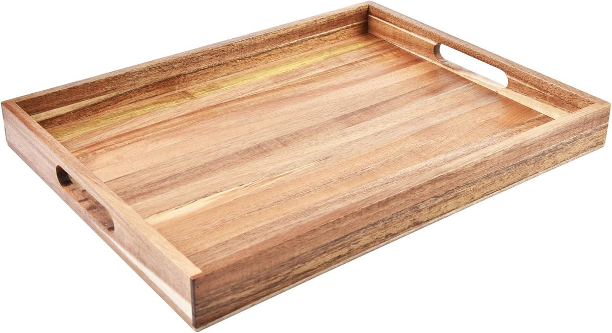 Acacia Wood Serving Tray with Handles 17 Inches Q61832