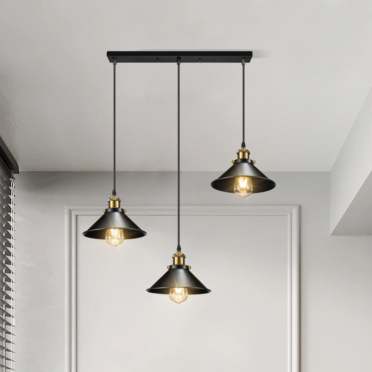 3-Light Black Metal Cage Pendant Light Fixture F8039