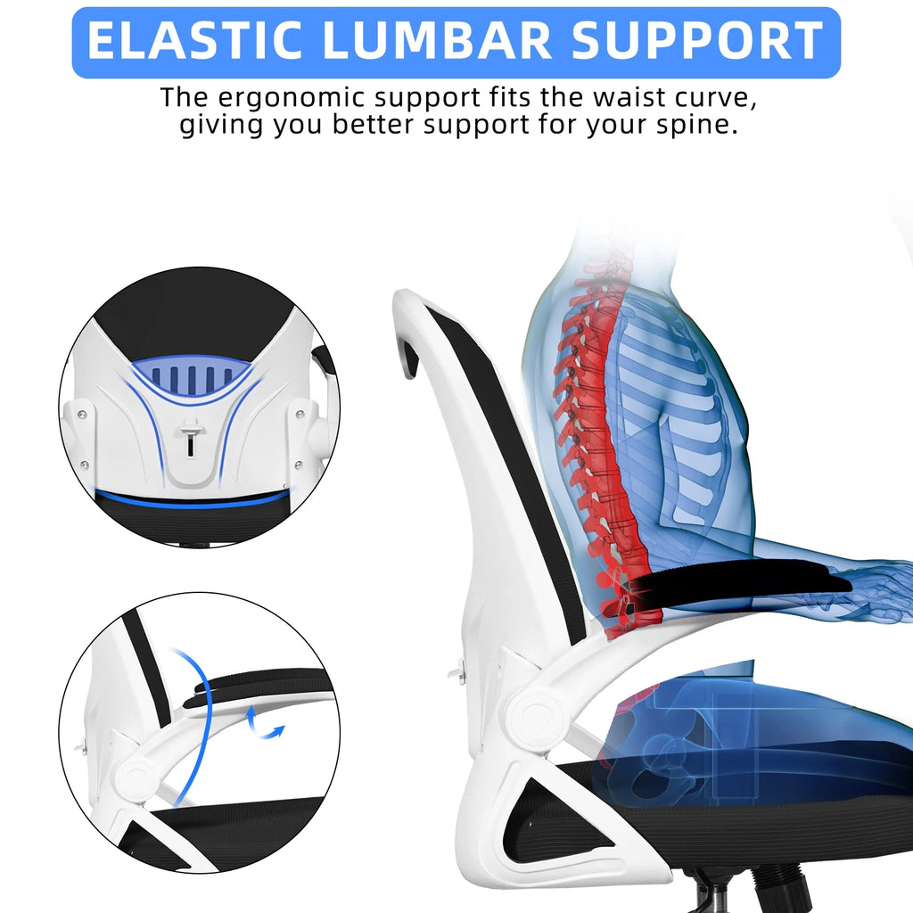 White Mesh Desk Chair with Flip-up Armrests M66065