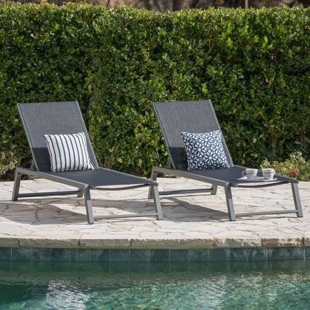 Aluminum Chaise Lounge Set of 2 Grey Black C53493