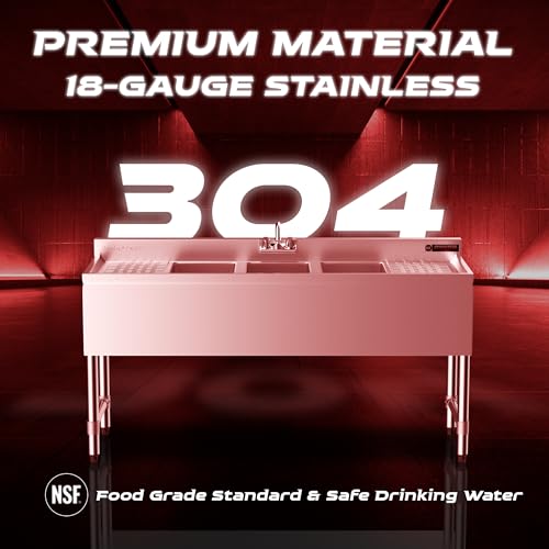 3 Compartment 304 Stainless Steel Under Bar Sink with Faucet O801137