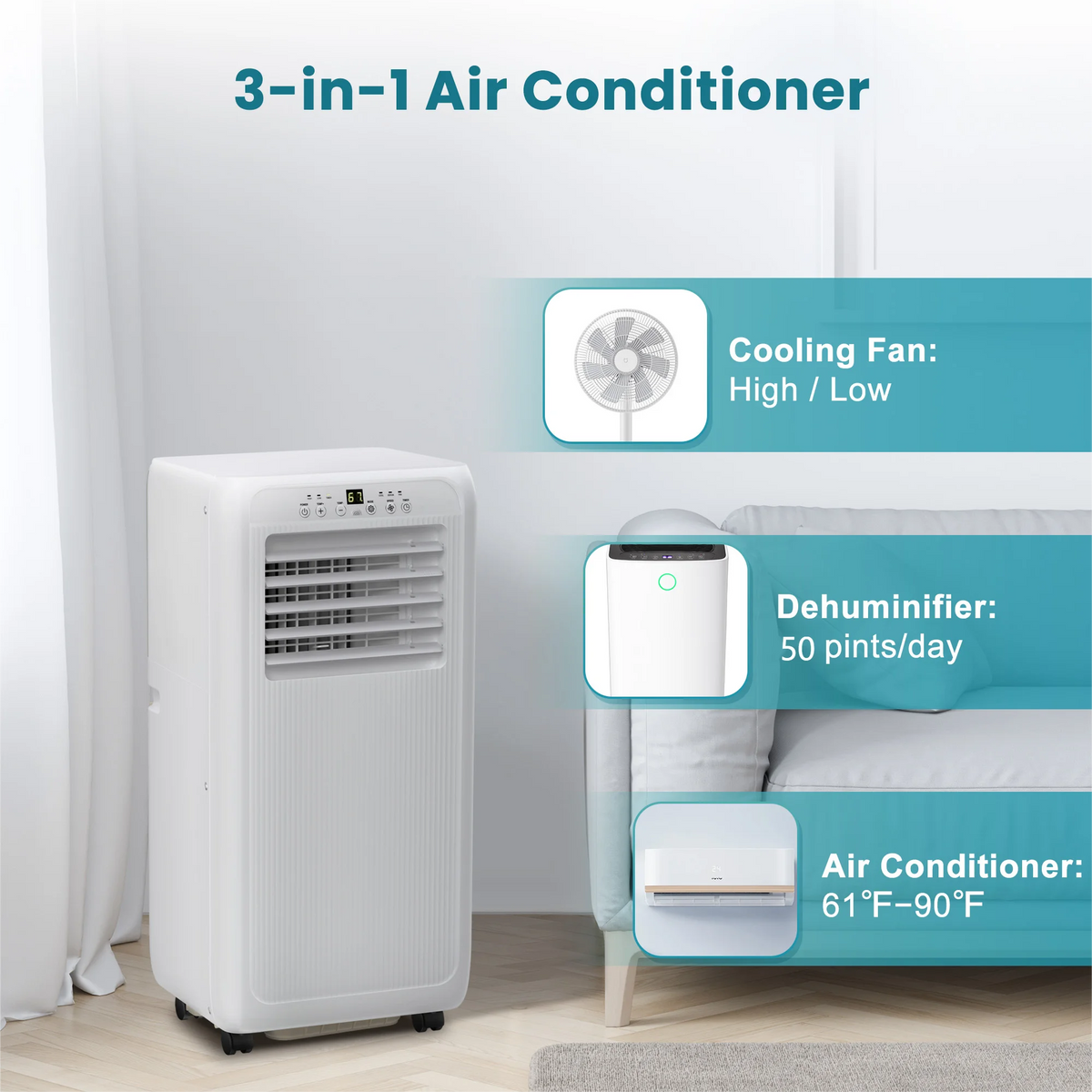 8000 BTU Portable Air Conditioner with Dehumidifier & Fan Mode, White V154500