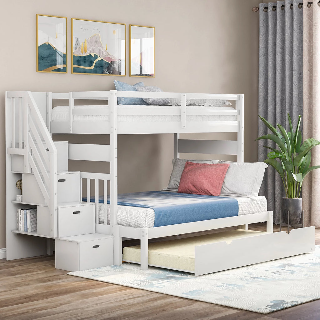 White Twin over Twin Bunk Bed with Trundle R675