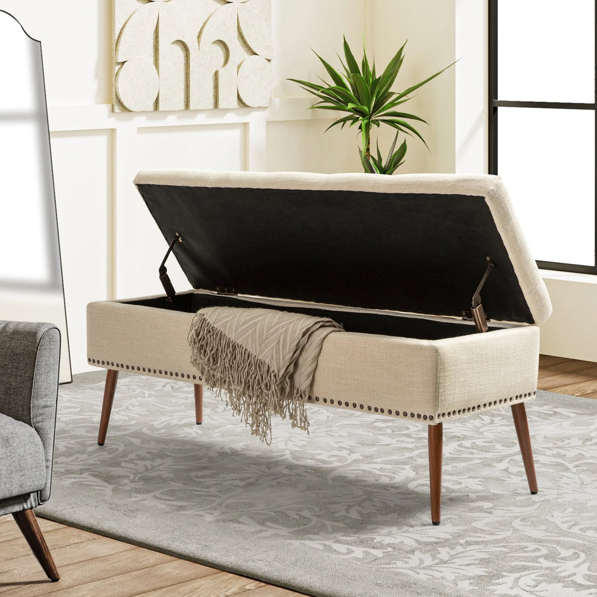 47" Upholstered Storage Bench Ottoman N131253
