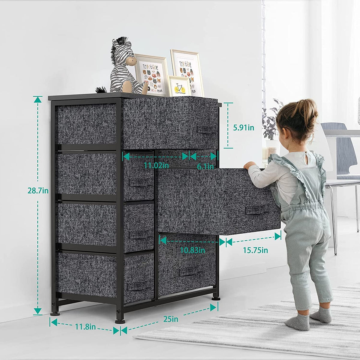 7 Drawer Fabric Dresser with Steel Frame T461468