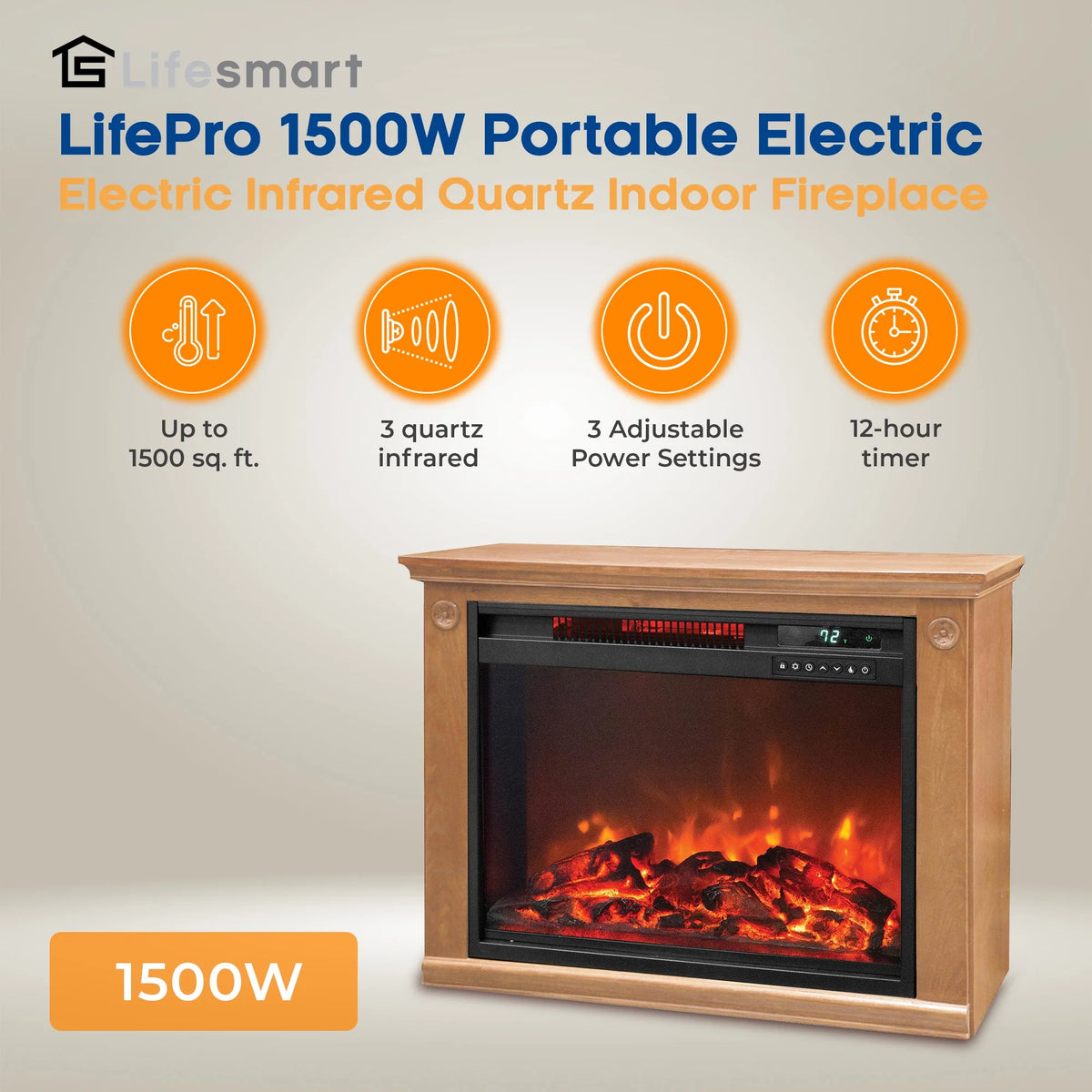 1500W Portable Electric Infrared Quartz Indoor Fireplace B2169