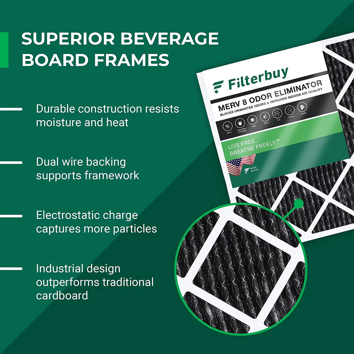 16x25x5 MERV 8 Pleated HVAC Air Filters with Activated Carbon 2-Pack M2400