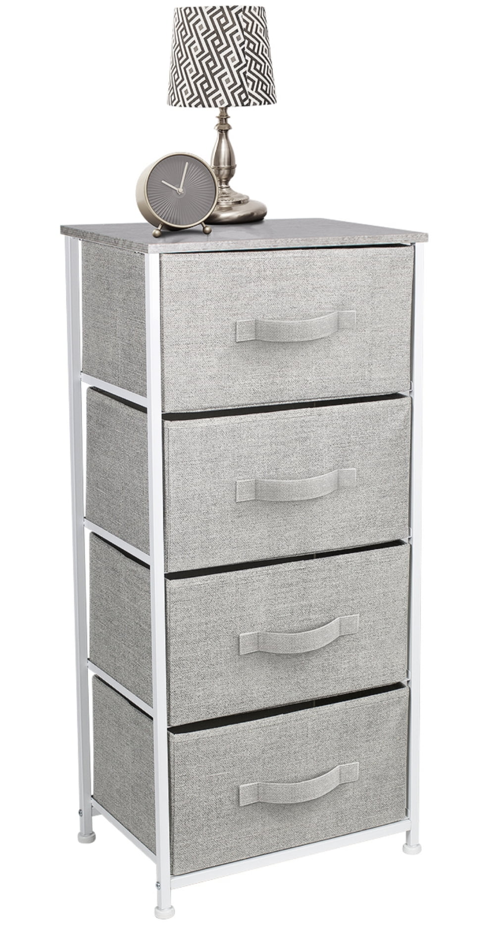 4 Drawer Grey Fabric Storage Nightstand H75624