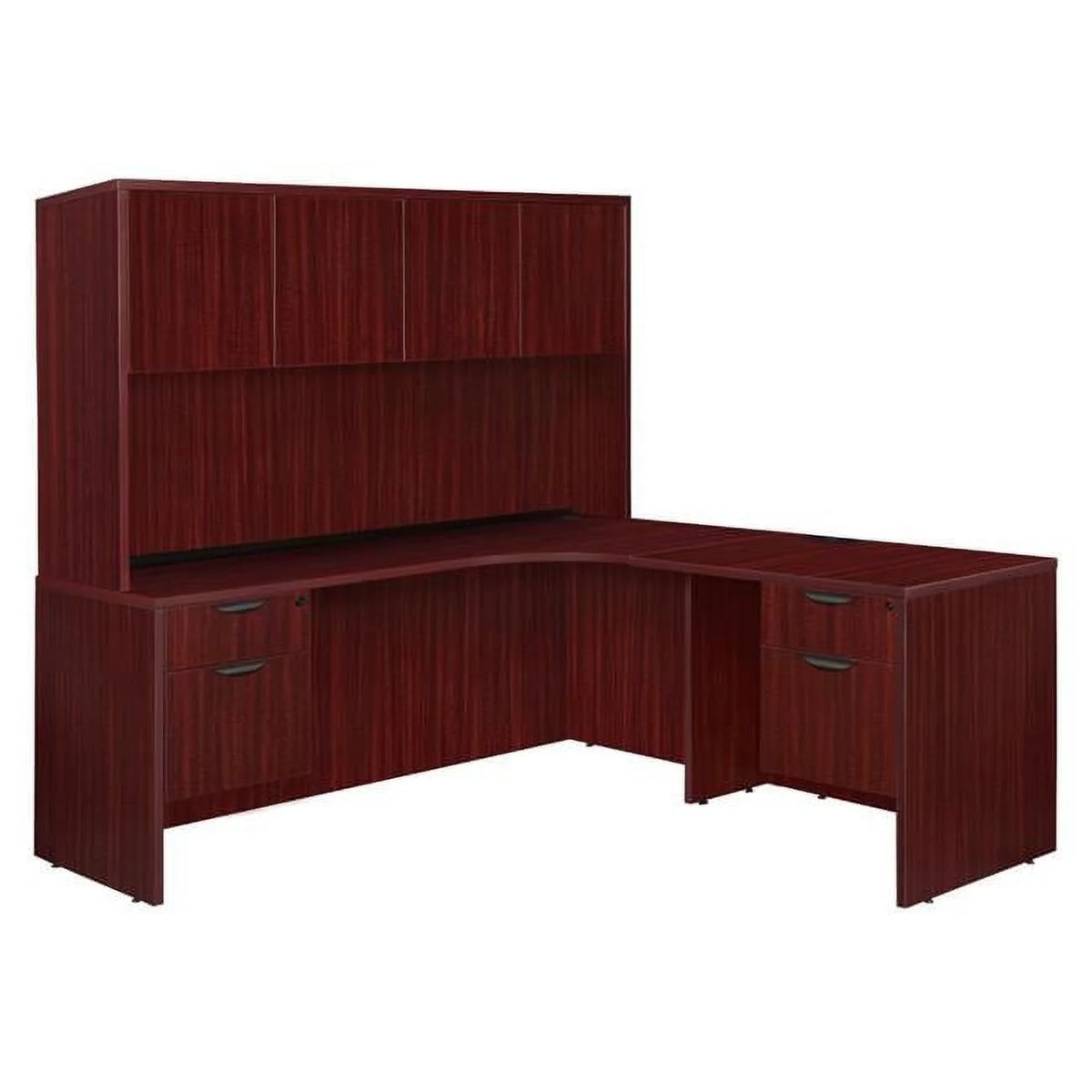 71 in. Double Pedestal Corner Credenza with Return & Hutch, Mahogany B6505