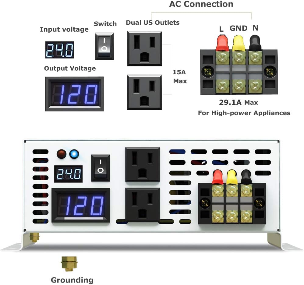 3500W Pure Sine Wave Power Inverter DC 24V to 110V 120V AC A450286