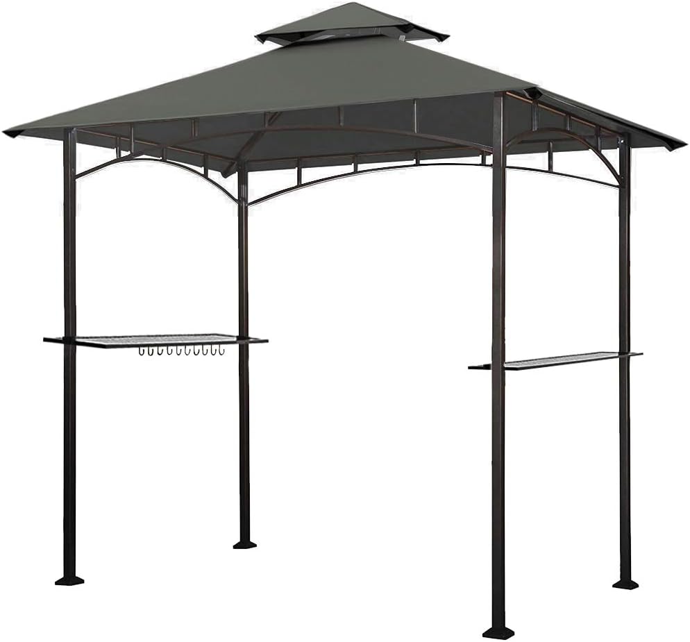 5x8 Grill Gazebo with Double Tier Canopy and Steel Frame H366930