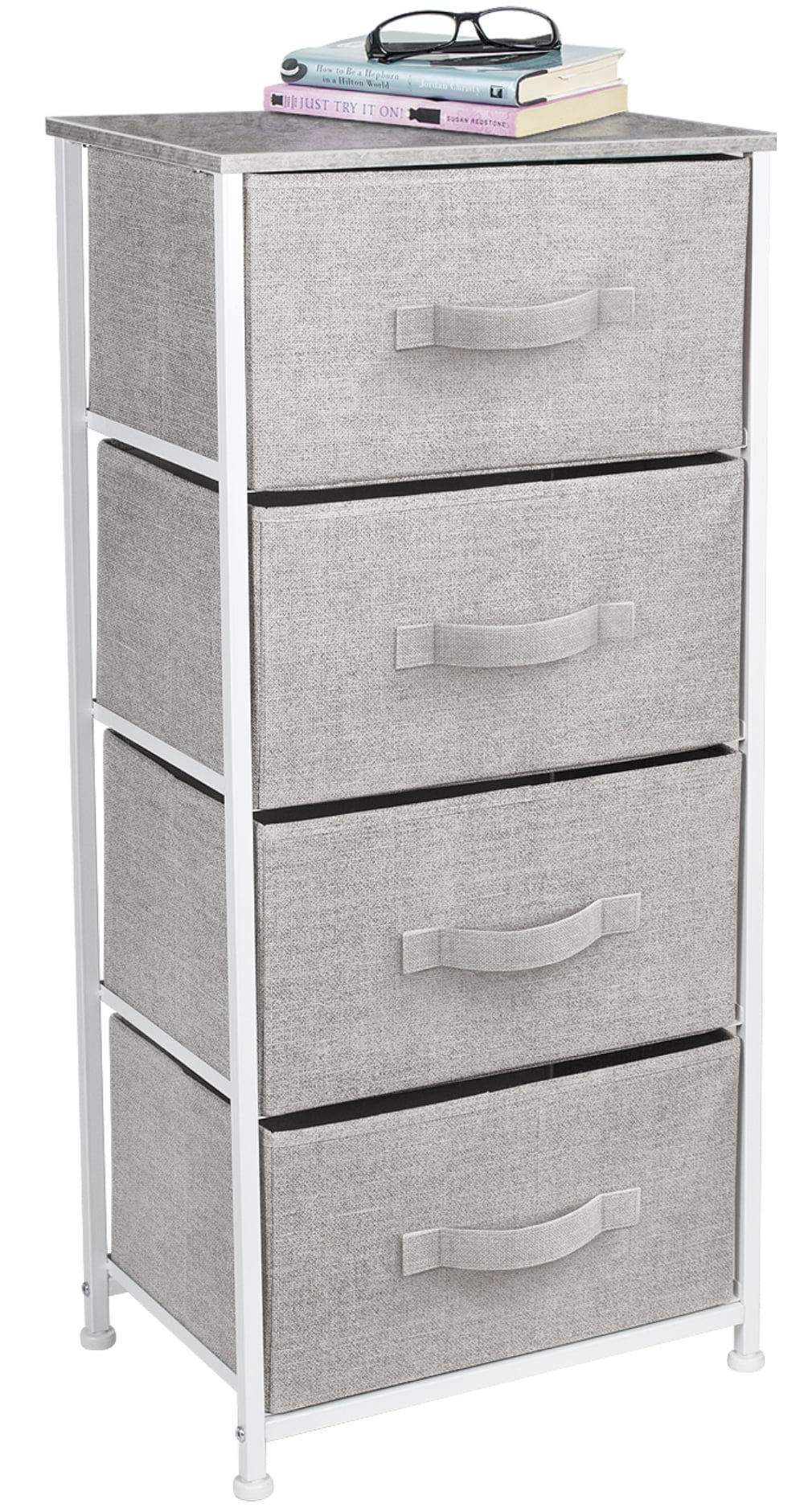 4 Drawer Grey Fabric Storage Nightstand H75624