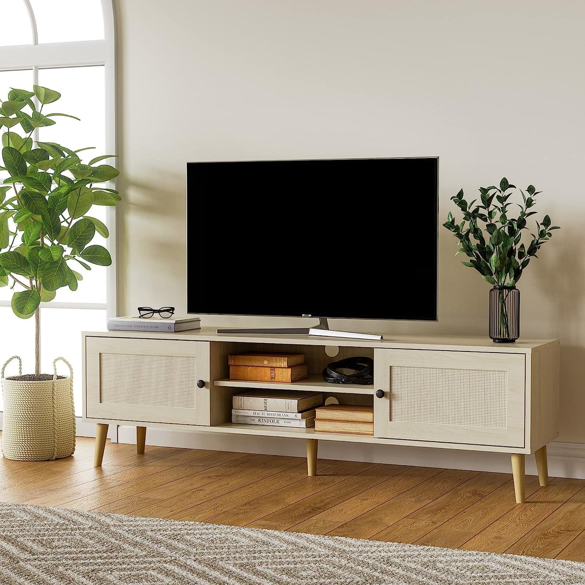 Rattan TV Stand with Storage, 59" TV Console B256