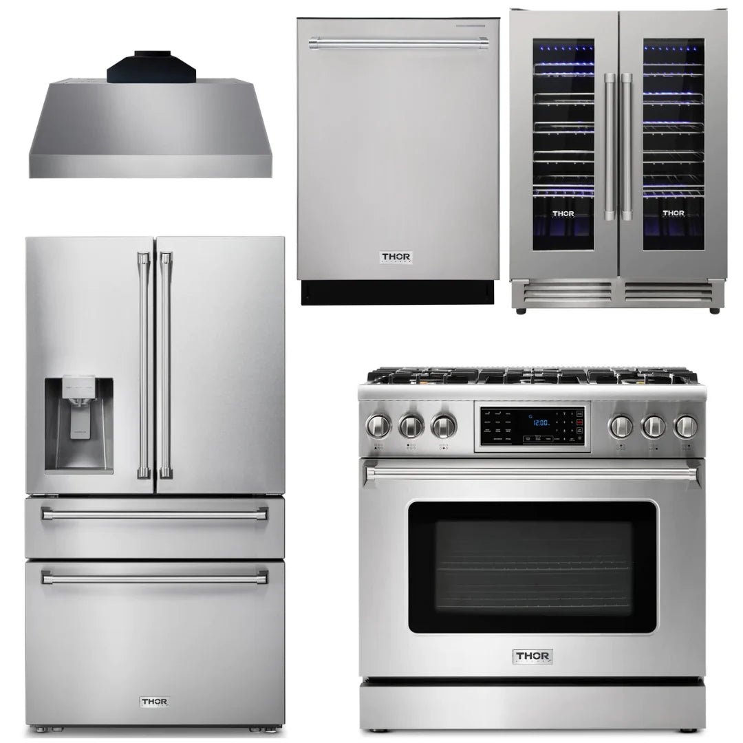 36 Gas Range, Range Hood, Refrigerator, Dishwasher, Wine Cooler B781