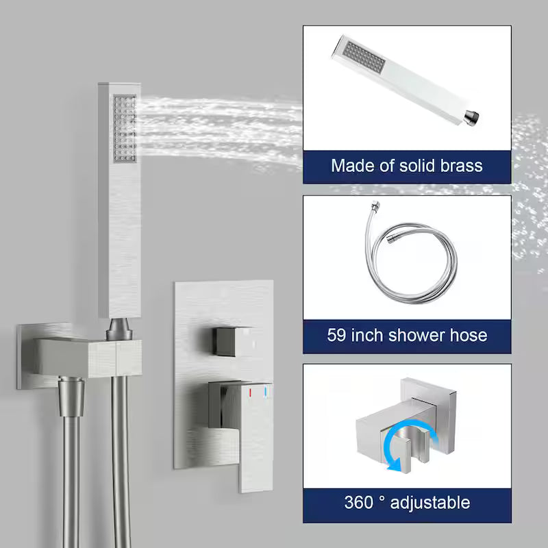 12 in. Wall Mount Dual Shower Head Hand Shower Faucet in Brushed Nickel D4871