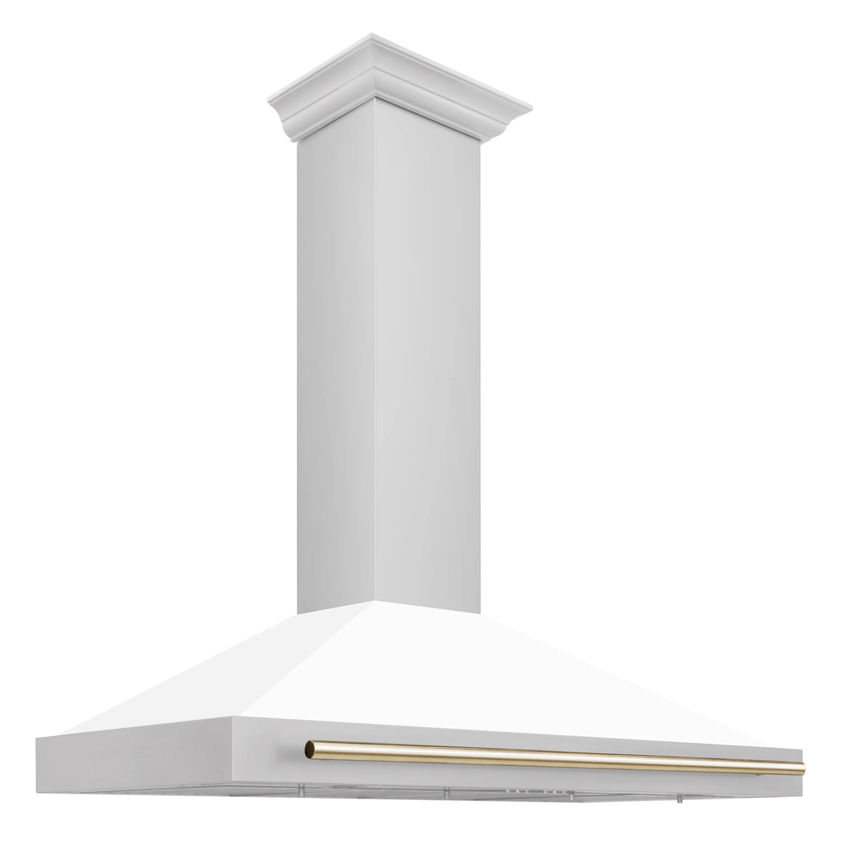 48 Inch Stainless Steel Range Hood with White Matte Shell and Gold Handle S39986