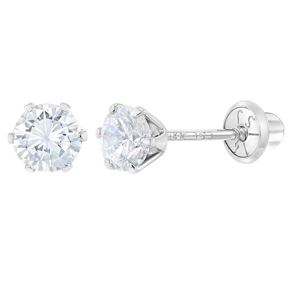 14k White Gold CZ Solitaire Screw Back Earrings 4mm A41645