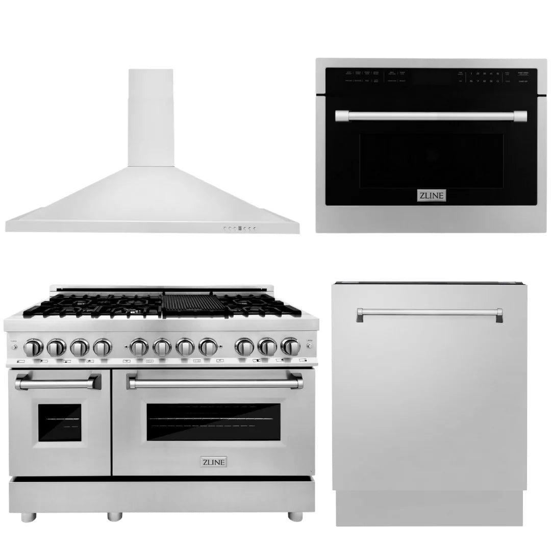 48 In. Dual Fuel Range, Range Hood, Microwave Oven, Dishwasher K94558