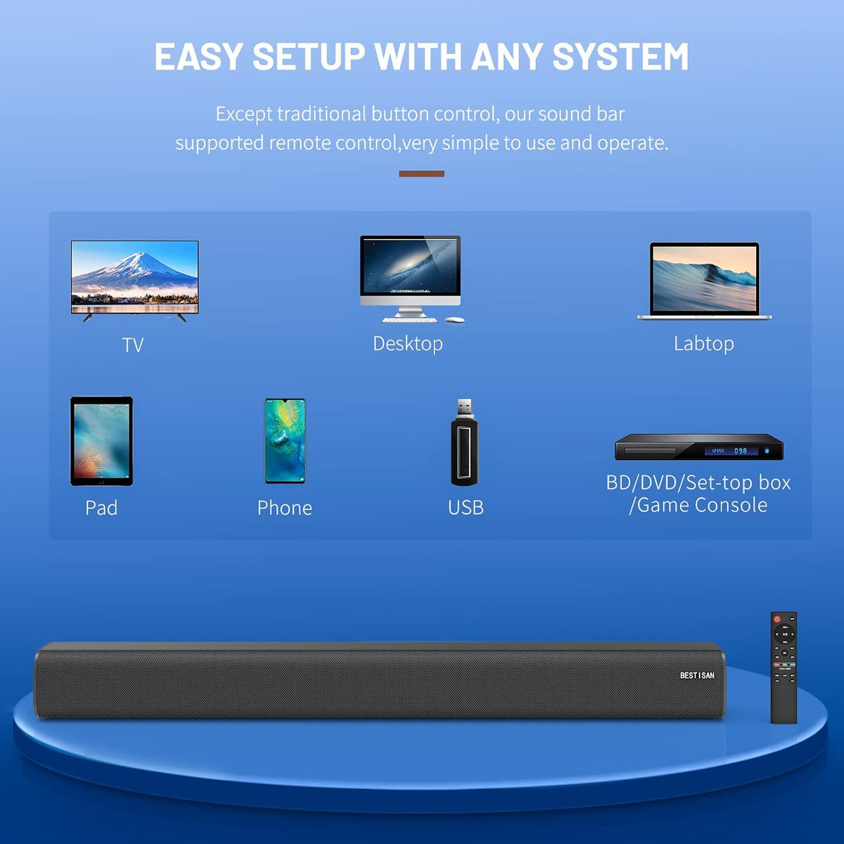 100W Wireless Sound Bar with HDMI-ARC O244